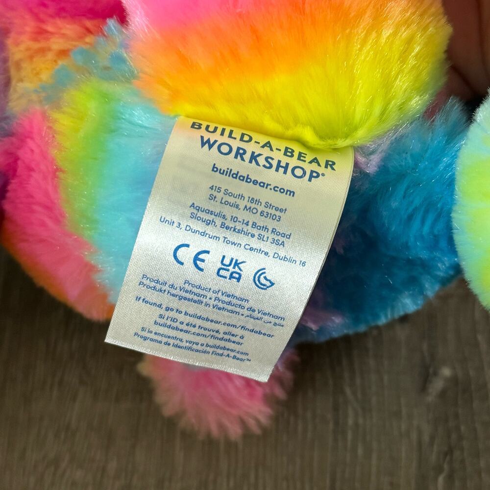 Build-A-Bear Rainbow Stripe Sparkle Bear Plush Pink Nose Prism Feet, Ear - Picture 6 of 8
